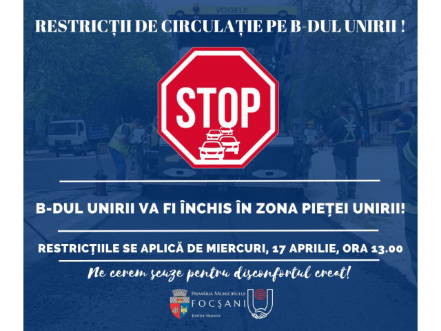 Bulevardul Unirii va fi închis traficului rutier în zona Pieței Unirii Bulevardul Unirii va fi închis traficului rutier în zona Pieței Unirii