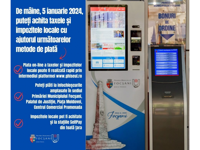 Din 5 ianuarie 2024 puteți evita cozile la ghișee și achita on-line taxele și impozitele locale