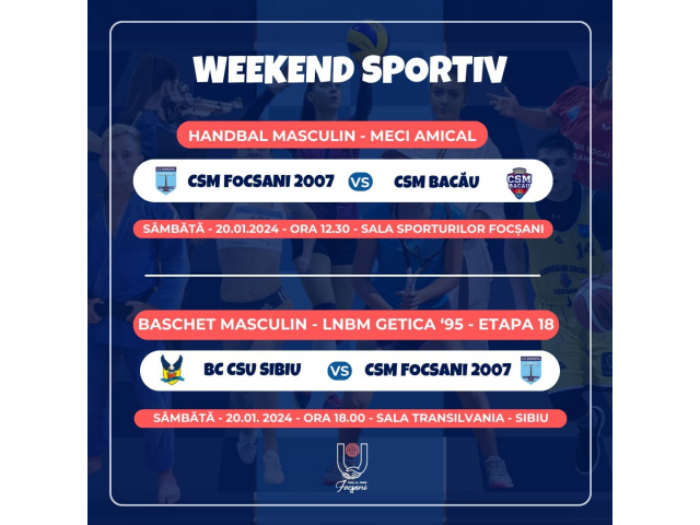 Meciuri de handbal și baschet pentru iubitorii sportului din Focșani în weekend-ul 19-21 ianuarie