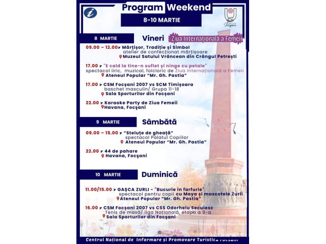 Program Weekend 8 – 10 martie 2024 în Focșani