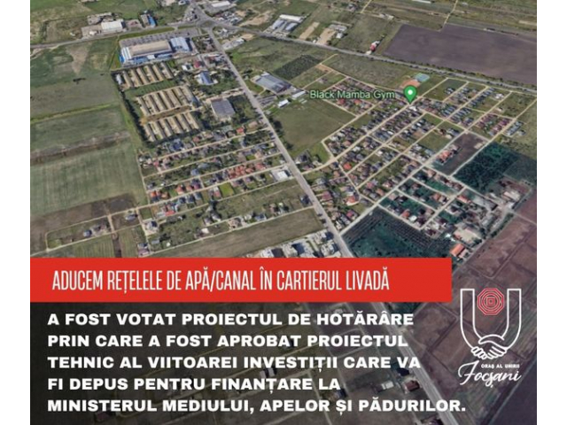 Proiect pentru realizarea rețelelor de apă/canal din Cartier Livadă