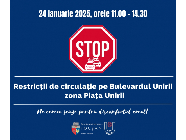 Restricții de circulație pe Bulevardul Unirii pentru 24 Ianuarie