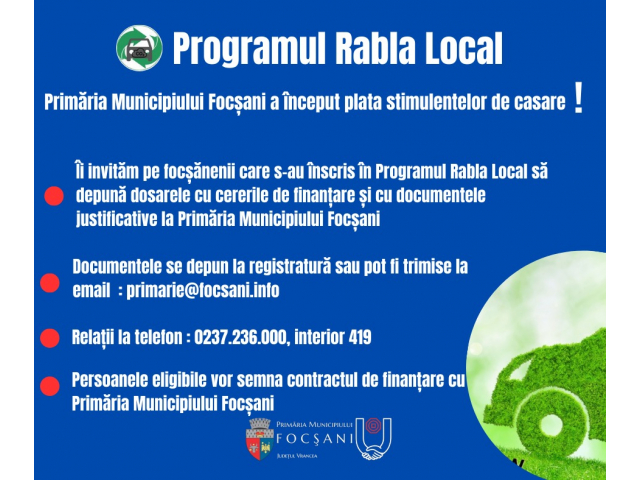 A început plata stimulentului de casare pentru 119 focșăneni care și-au înscris mașinile în Programul Rabla Local