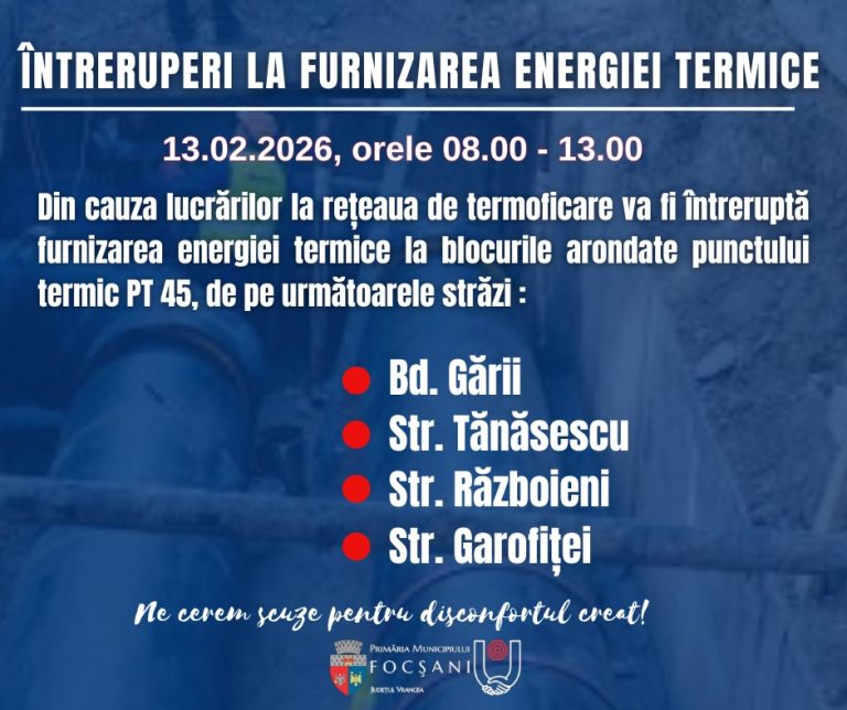 Anunț privind întreruperea temporară a furnizării energiei termice la blocurile arondate Punctului Termic PT 45 Anunț privind întreruperea temporară a furnizării energiei termice la blocurile arondate Punctului Termic PT 45